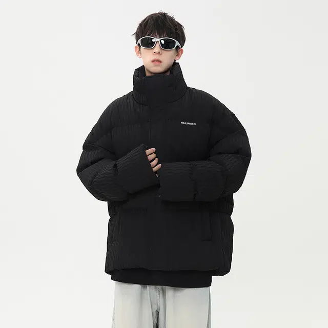 木林森 美式高街条纹时尚纯色防寒防冻防风品牌棉服 男女同款
