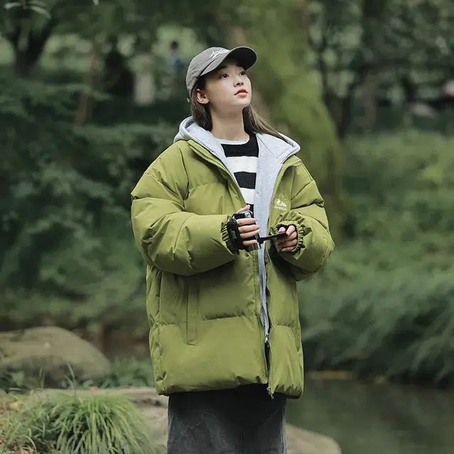 木林森 假两件可拆卸帽防风御寒保暖美式复古棉衣日常通勤旅游休闲简约品牌山系星星字母宽松面包棉服 男女同款