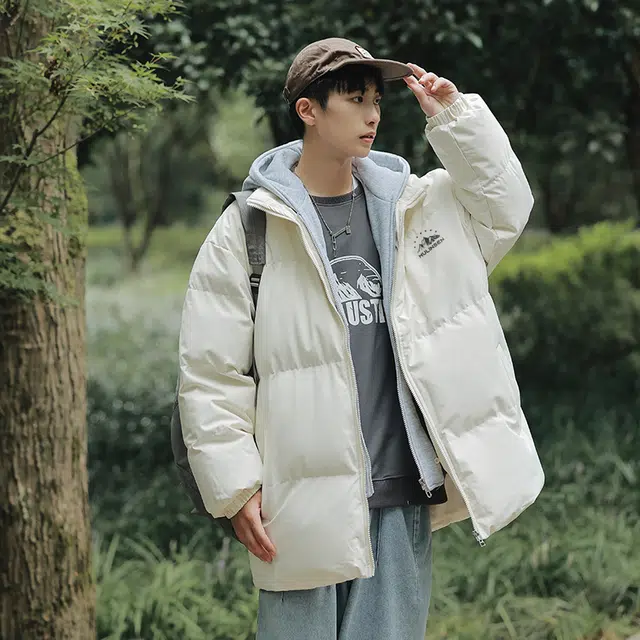 木林森 假两件可拆卸帽防风御寒保暖美式复古棉衣日常通勤旅游休闲简约品牌山系星星字母宽松面包棉服 男女同款