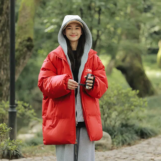 木林森 假两件可拆卸帽防风御寒保暖美式复古棉衣日常通勤旅游休闲简约品牌山系星星字母宽松面包棉服 男女同款