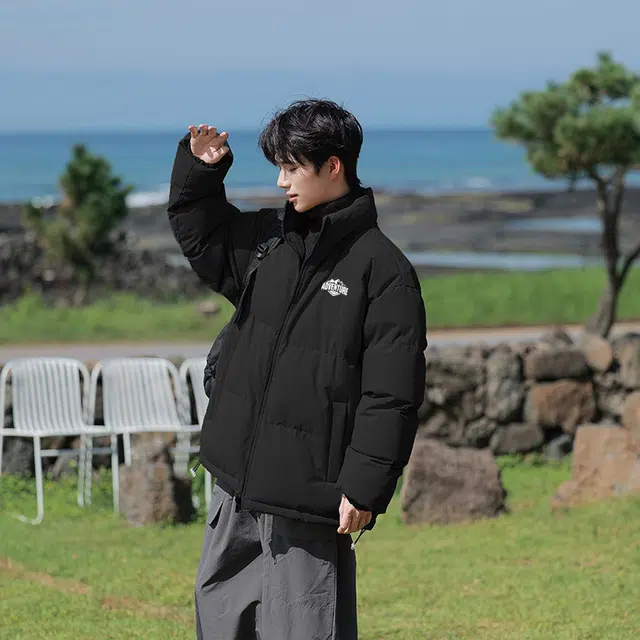 木林森 纯色抗冻防风御寒保暖字母印花日常通勤旅游休闲宽松长袖棉服 男女同款