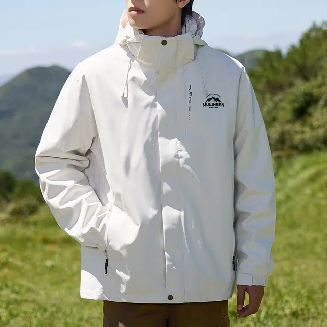 木林森 日常通勤防风防泼水透气纯色可拆卸帽连帽夹克外套 男女同款