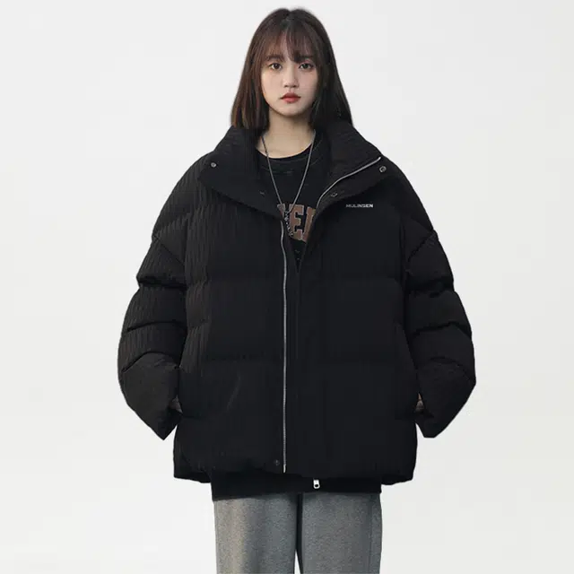 木林森 美式高街条纹时尚纯色防寒防冻防风品牌棉服 男女同款