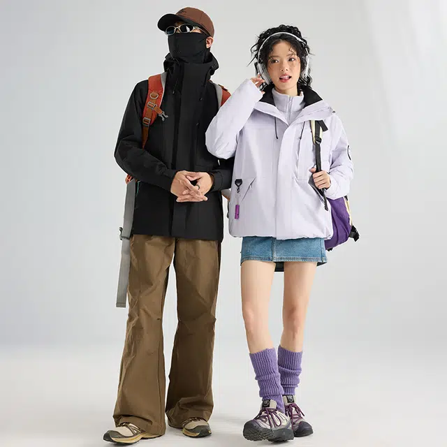 木林森 户外防风防寒防泼水透气耐磨可拆卸摇粒绒内胆锁温保暖三合一冲锋外套夹克 男女同款