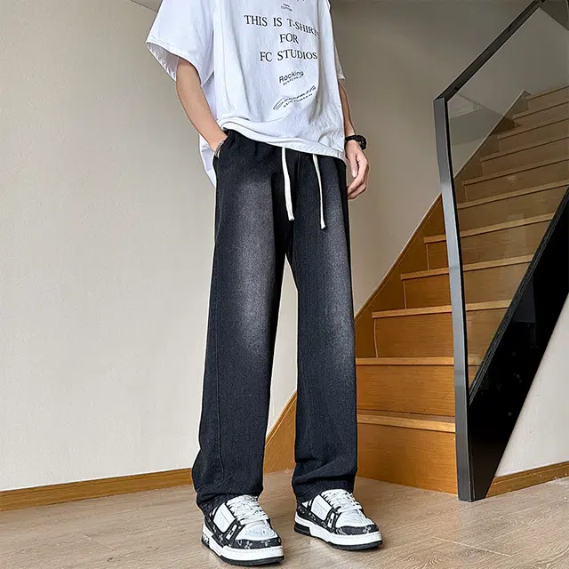 木林森 美式复古中腰宽松显瘦休闲直筒牛仔裤 男女同款