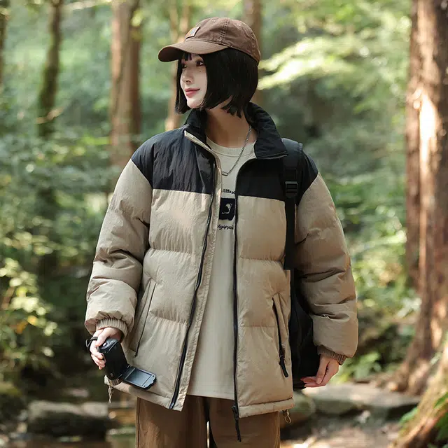 木林森 户外日常通勤旅游抗冻保暖御寒防风防泼水拼接休闲立领长袖棉服 男女同款