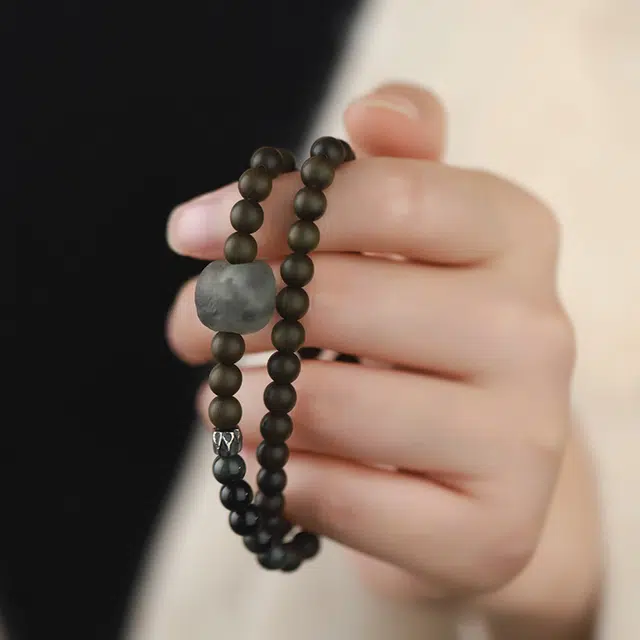 游思集 挽簪配黑檀 阴沉木 木作手串 男女同款情侣款 阴沉木