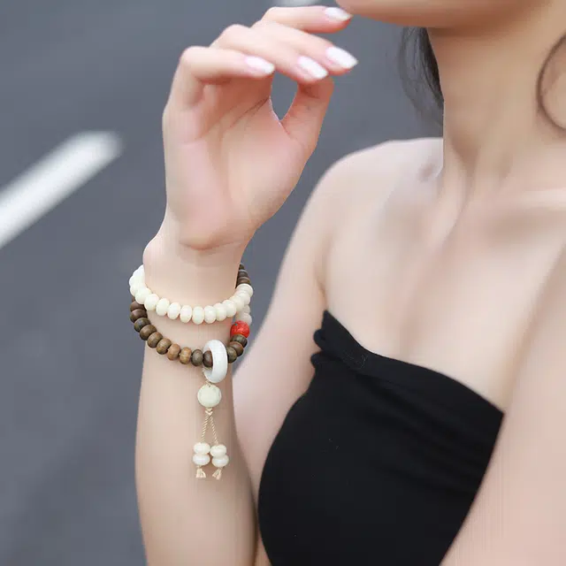 游思集 无隅 绿檀配菩提朱砂 绿檀 木作手串 男女款