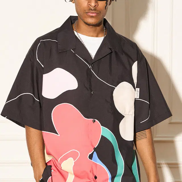 EMPTY REFERENCE Abstract Floral Shirt Black