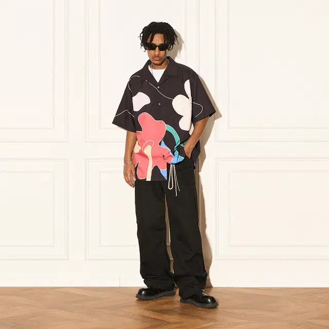 EMPTY REFERENCE Abstract Floral Shirt Black