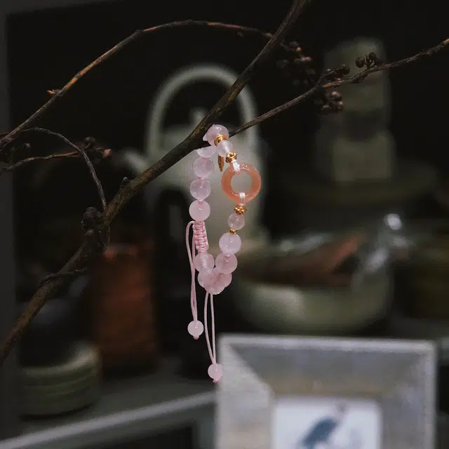 北隐 国古风新中式春夏小清新纳福招桃花平安扣  精致 小众闺蜜女神甜美 水晶 玉石手串 男女同款情侣款 恋爱告白 礼盒款