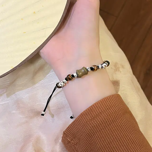 北隐 长安一梦 多福竹节新中式国潮 节节高升上岸小众创意设计感 轻奢显白 绿檀 木作手串 通用