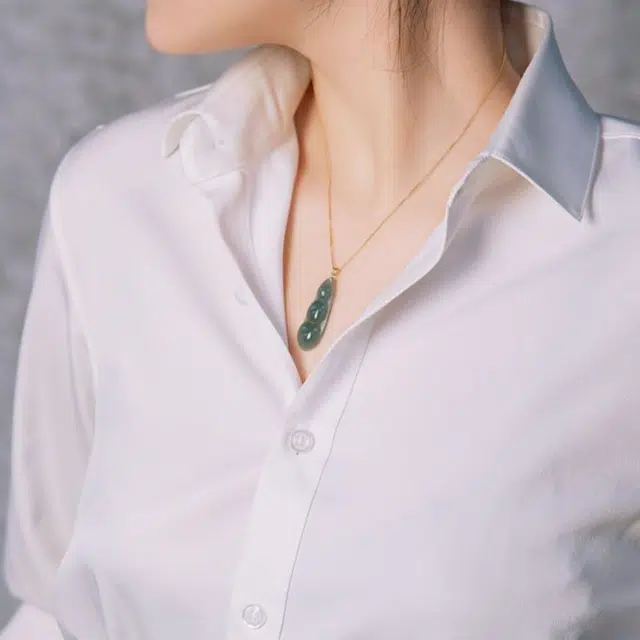 北隐 国风招财福豆四季豆 幸福平安福寿延绵 糯种 翡翠项链 男女同款情侣款