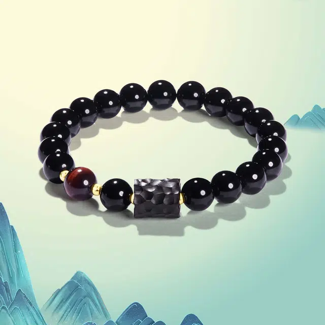 北隐 国风新中式招财转运锲而不舍  事事圆满 喜乐如意 复古典雅小众轻奢 黑曜石 手串 男女同款情侣款 礼盒款