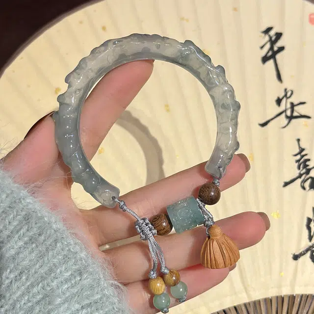 北隐 墨竹夜影 新中式莲蓬古风小众设计 轻奢高级 流苏 汉服国风服饰搭配 琉璃 玉石手镯 女