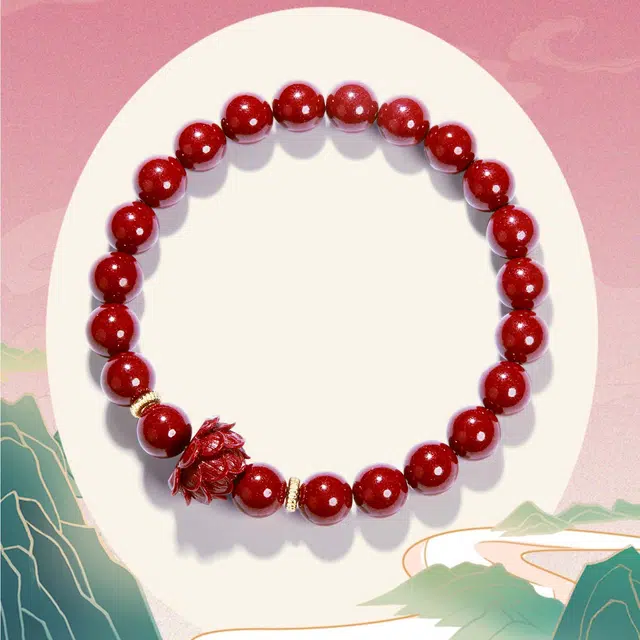 北隐 国风新中式好事莲莲  复古轻奢心平气和招财转运 再造辰砂朱砂 玉石手串 男女同款情侣款