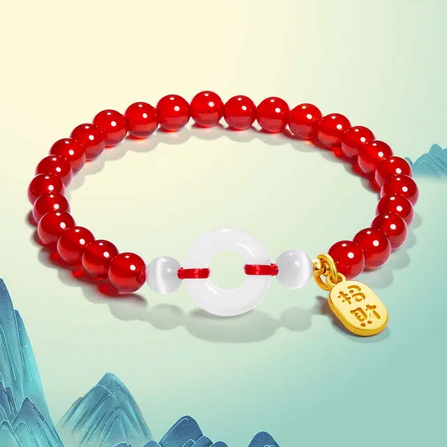 北隐 国风新中式招财平安扣   吉祥纳福 喜乐如意 复古 个性轻奢 玛瑙 玉石手串 男女同款情侣款