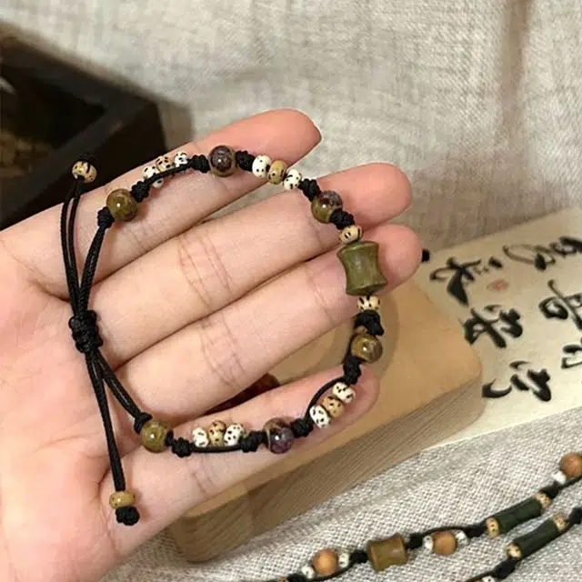北隐 长安一梦 多福竹节新中式国潮 节节高升上岸小众创意设计感 轻奢显白 绿檀 木作手串 通用