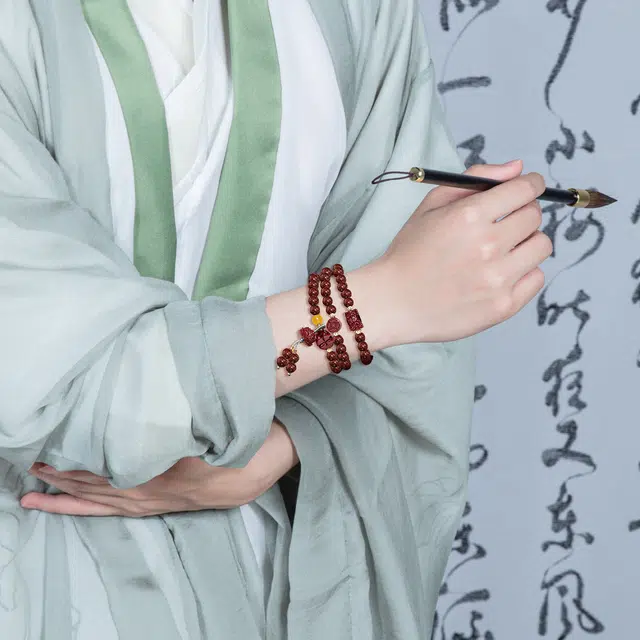 北隐 新中式平安纳福招财上岸莲花佛珠盘串 民族风国风小众轻奢叠带 檀木 木作手串 通用