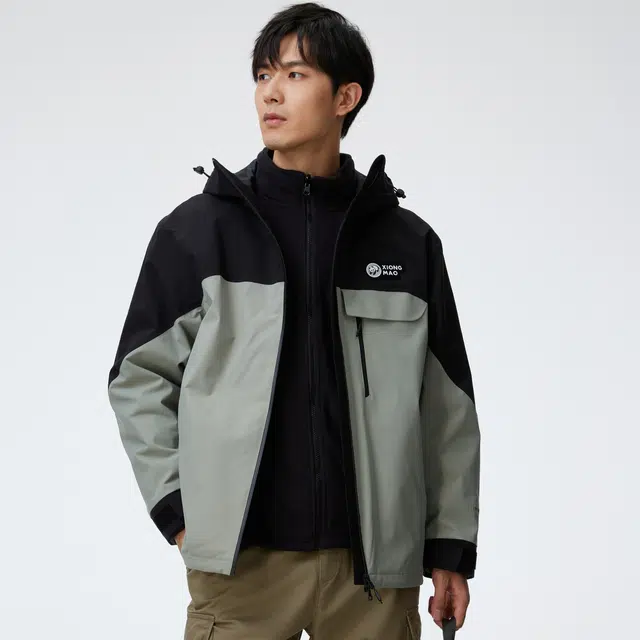 熊猫 户外登山撞色拼接三合一冲锋衣 男款