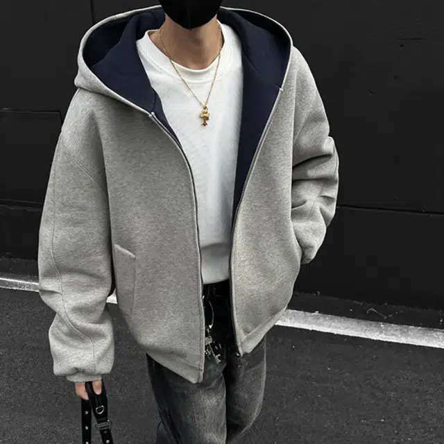 帝狼牛 美式复古重磅连帽开衫休闲百搭慵懒宽松风夹克 男女同款