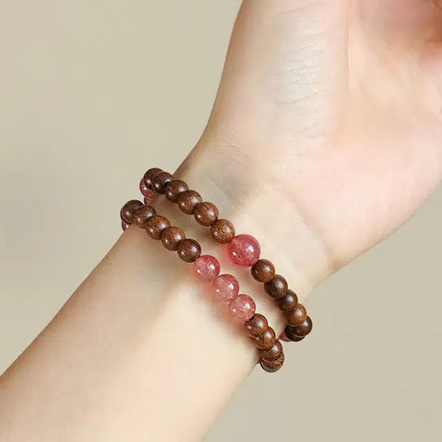 古木匠 事业顺利八方来财新中式国风双圈叠戴转运复古小众气质文玩可手持盘玩学生素串#好运 金丝檀木 手串 男女同款情侣款