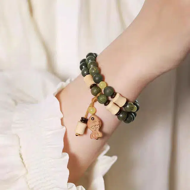 古木匠 招财转运诸事顺利八方来财天官赐福多圈叠戴前程似锦国潮文玩民族风转运珠一帆风顺#好运木质 绿檀 手串 男女同款