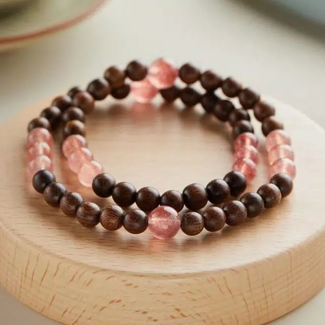 古木匠 事业顺利八方来财新中式国风双圈叠戴转运复古小众气质文玩可手持盘玩学生素串#好运 金丝檀木 手串 男女同款情侣款