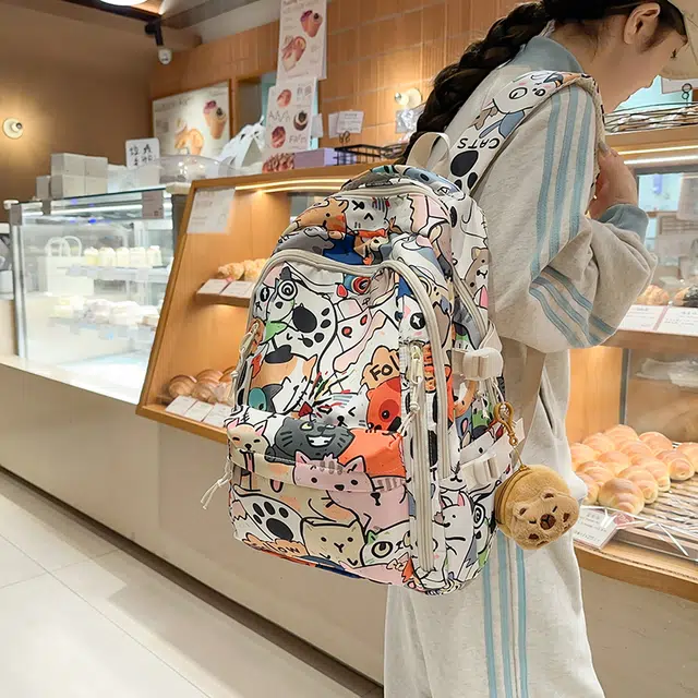 轩玺 高颜值少女心卡通 尼龙 双肩包 常规 男女同款情侣款 白色