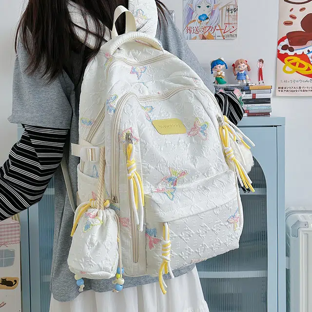 轩玺 韩版大容量小清新简约时尚百搭 尼龙 书包背包双肩包 常规 女款 白色/黑色/蓝色/粉色