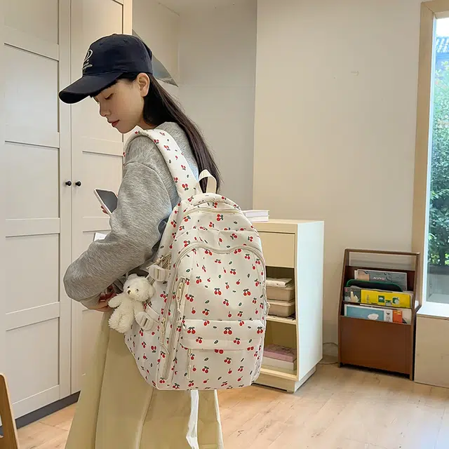 轩玺 韩系文艺小清新森系可爱百搭 尼龙 双肩包 女款 白色