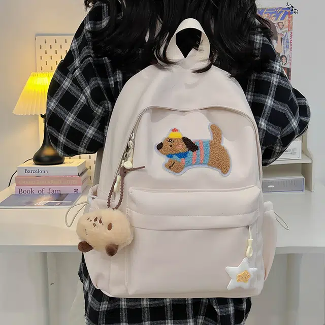 轩玺 日系可爱大容量百搭学生 尼龙 双肩包书包 大号 女款 米白色/黑色/粉色/黄色/绿色