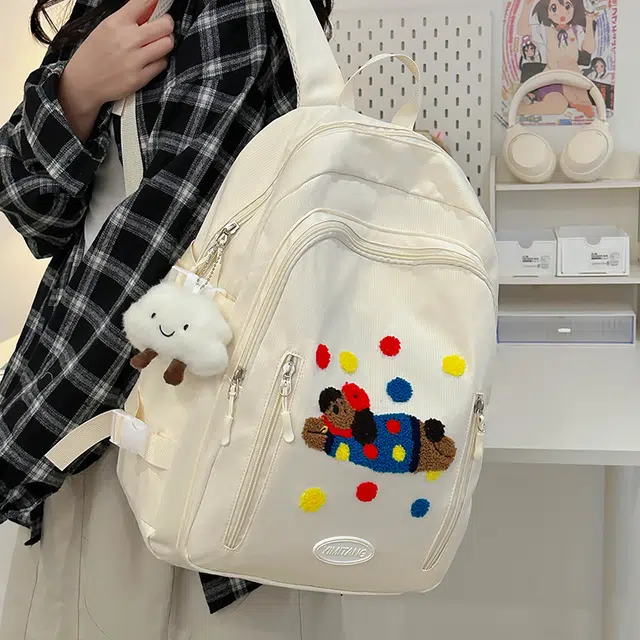 轩玺 文艺日系可爱休闲轻便 尼龙 双肩包 女款 白色/黄色/卡其色