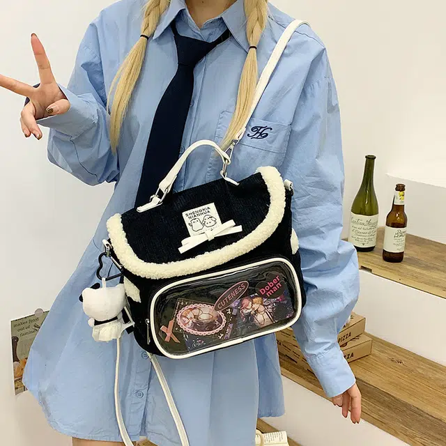 轩玺 可爱毛茸茸小众百搭休闲简约 牛津布 书包双肩包 男女同款情侣款 多色