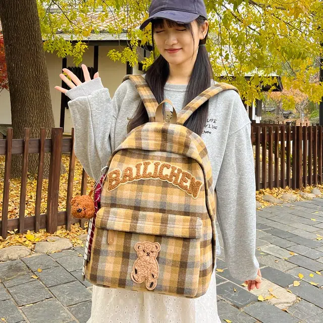 轩玺 复古休闲简约日常通勤时尚百搭 毛呢 双肩包 大号 男女同款情侣款 多色
