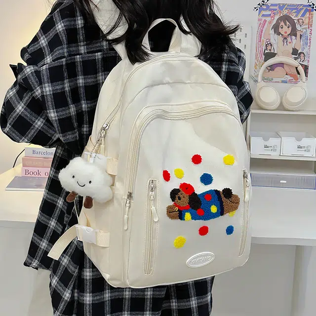 轩玺 文艺日系可爱休闲轻便 尼龙 双肩包 女款 白色/黄色/卡其色