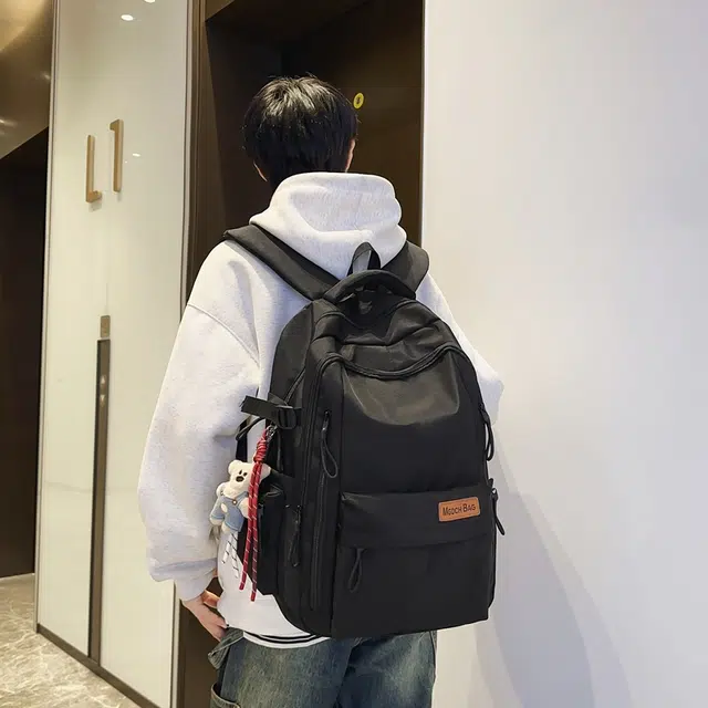 轩玺 日系简约大容量轻便时尚百搭学生 尼龙 双肩包背包书包 常规 男女同款情侣款 黑色/白色/红色/卡其色/蓝色
