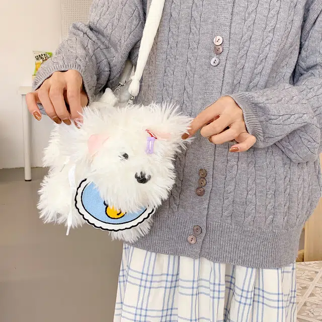 轩玺 可爱毛茸茸出游通勤时尚 毛绒 单肩手提包 常规 女款 白色