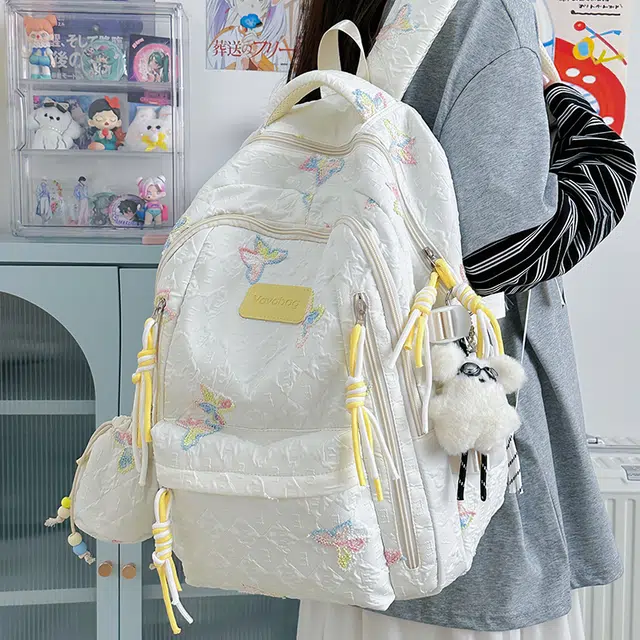 轩玺 韩版大容量小清新简约时尚百搭 尼龙 书包背包双肩包 常规 女款 白色/黑色/蓝色/粉色