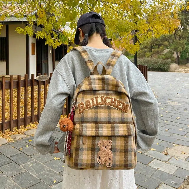 轩玺 复古休闲简约日常通勤时尚百搭 毛呢 双肩包 大号 男女同款情侣款 多色
