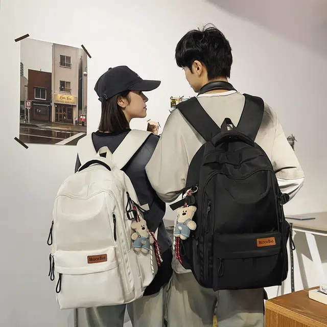 轩玺 日系简约大容量轻便时尚百搭学生 尼龙 双肩包背包书包 常规 男女同款情侣款 黑色/白色/红色/卡其色/蓝色