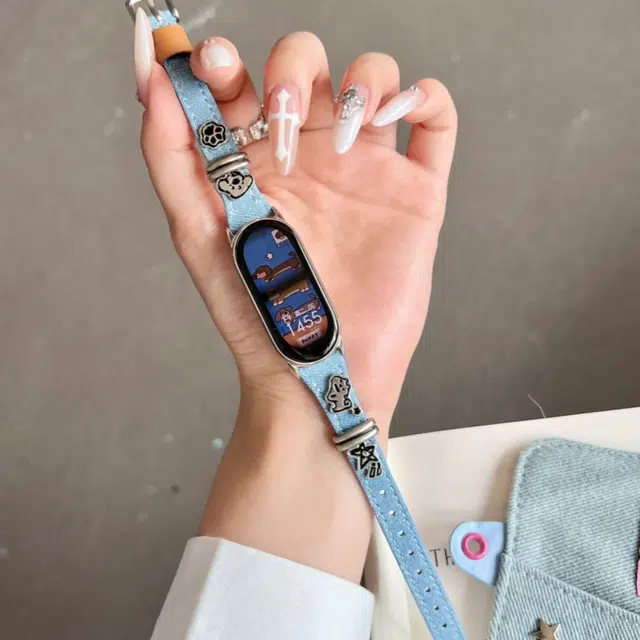 丽满格 表带 小米适用 牛仔材质 创意小狗配饰牛仔表带适用小米手环男女通用