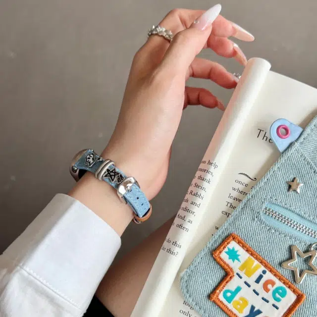 丽满格 表带 小米适用 牛仔材质 创意小狗配饰牛仔表带适用小米手环男女通用