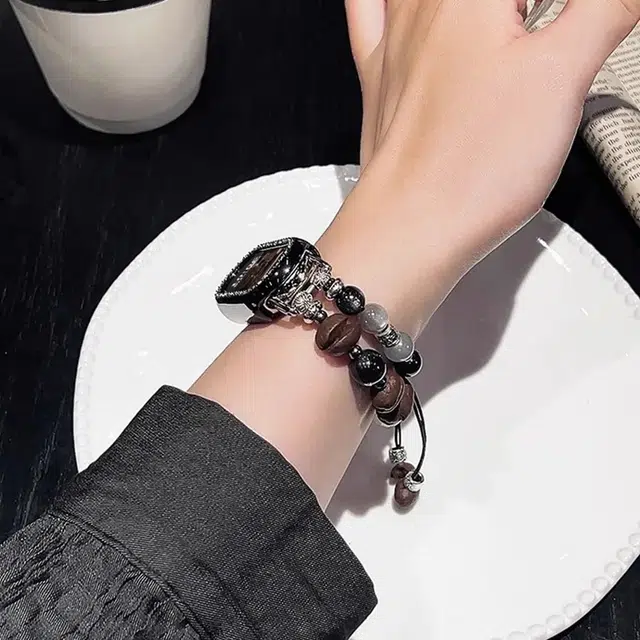 丽满格 表带 小米红米适用 串珠 金属材质 双链咖啡豆串珠 小众设计感男女通用