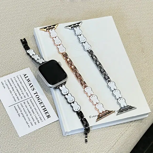 丽满格 表带 苹果适用 金属材质 可爱小白兔表链时尚小众男女通用