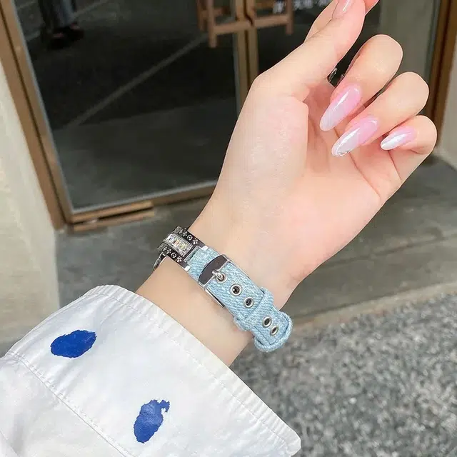 丽满格 表带 苹果适用 牛仔 金属材质 弯刀花瓣潮流牛仔拼金属 男女通用