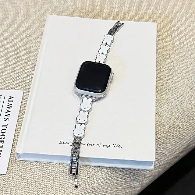 丽满格 表带 苹果适用 金属材质 可爱小白兔表链时尚小众男女通用