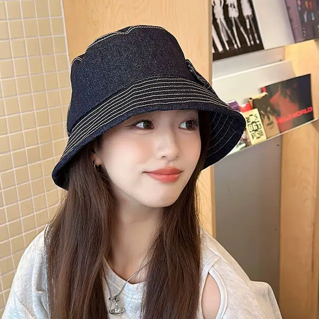 休闲百搭显脸小帽子韩系大头围 朵澜 蓝色复古牛仔 腈纶 渔夫帽 男女同款情侣款