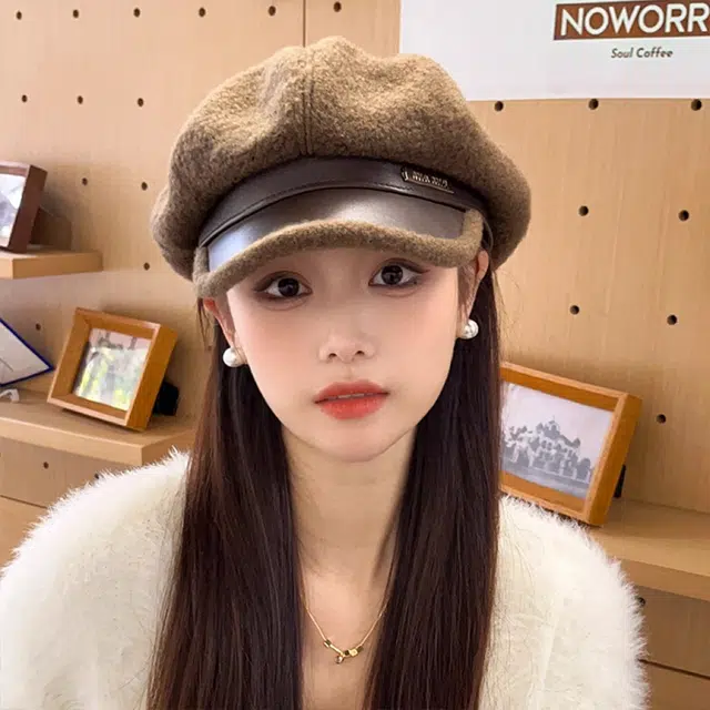 朵澜 八角毛绒百搭加厚报童保暖 涤纶 贝雷帽 女款