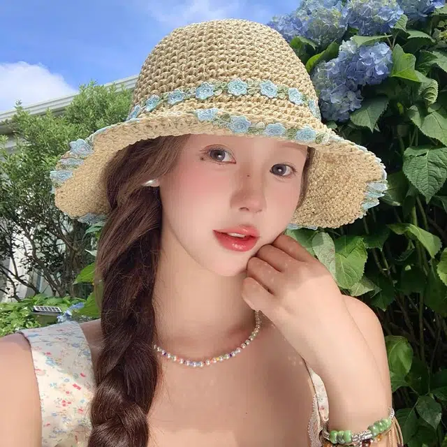 花朵编织 朵澜 小清新大帽檐 麻 防晒帽 女款